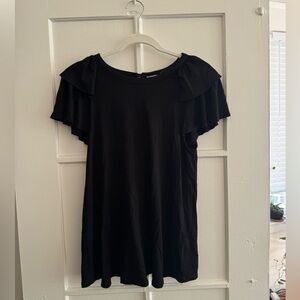 Black Tee With Ruffle Sleeves